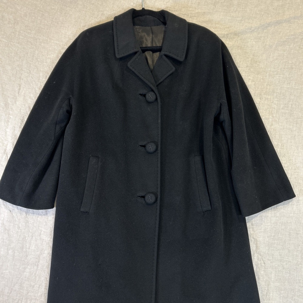 Vintage ILGWU Ladies Garment Women Black Over Coat Heavy Union Made Large READ
